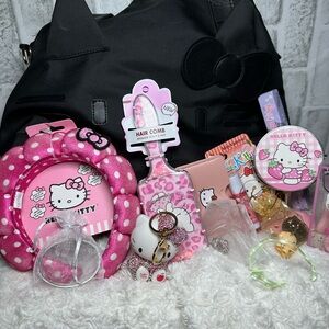 Hello Kitty Bundle Pink Kids Hair Accessories Gift Set with Keychain & Brush